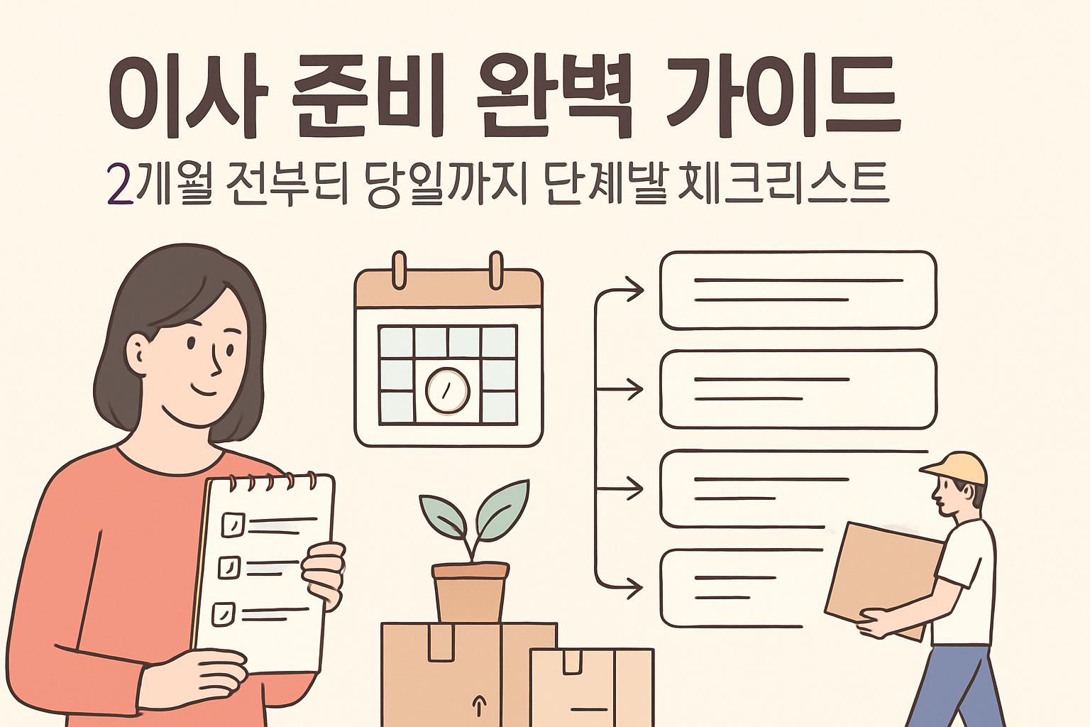 이사 준비 완벽 가이드: 2개월 전부터 당일까지 단계별 체크리스트